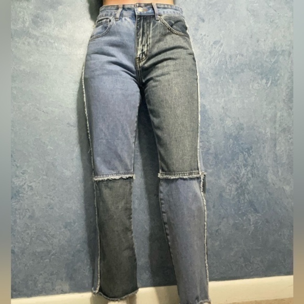 Cali 1850 Patchwork Raw Hem Jeans - image 1